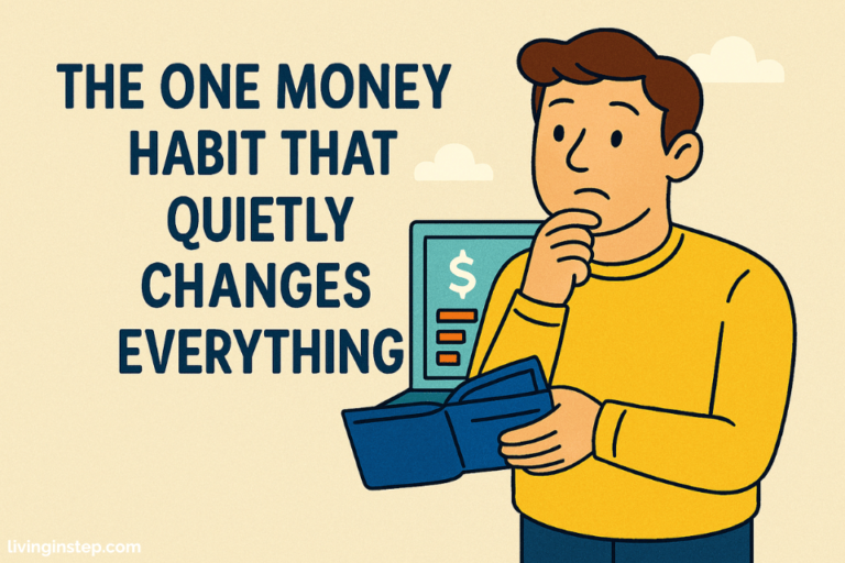 cartoon style man holding an open empty wallet thoughtful expression