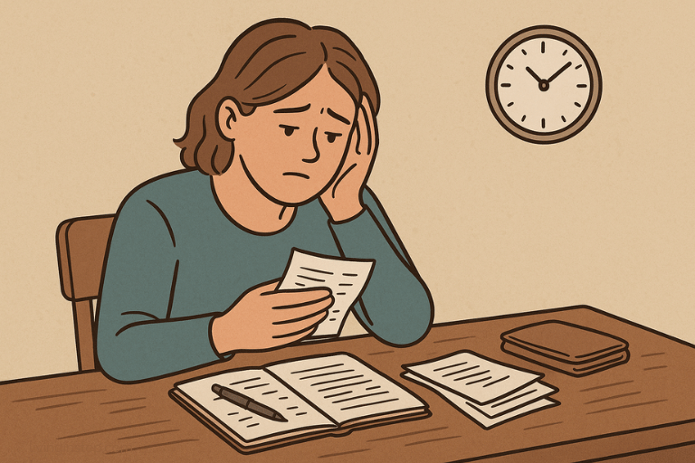 cartoon female downbeat because of household bills