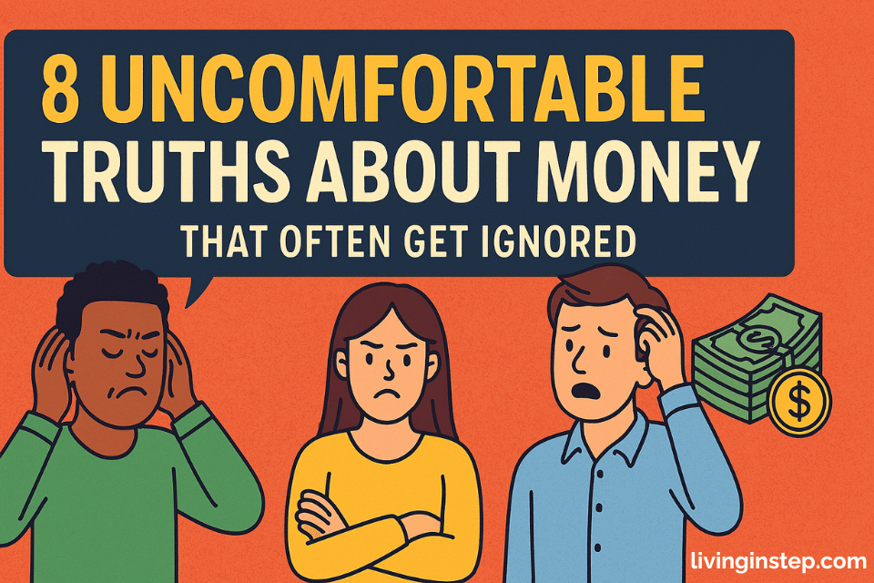 cartoon style 3 people frowning about the uncomfortable truths about money