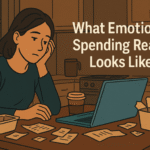cartoon style female cradling her head and worried about bills